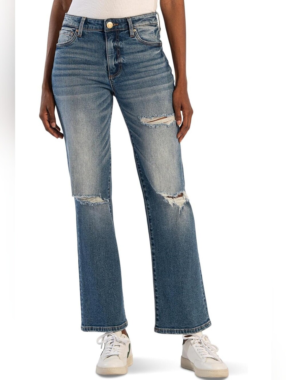 KUT From the Kloth Nadia High Rise Flare Jeans Distressed Stretch Size 8